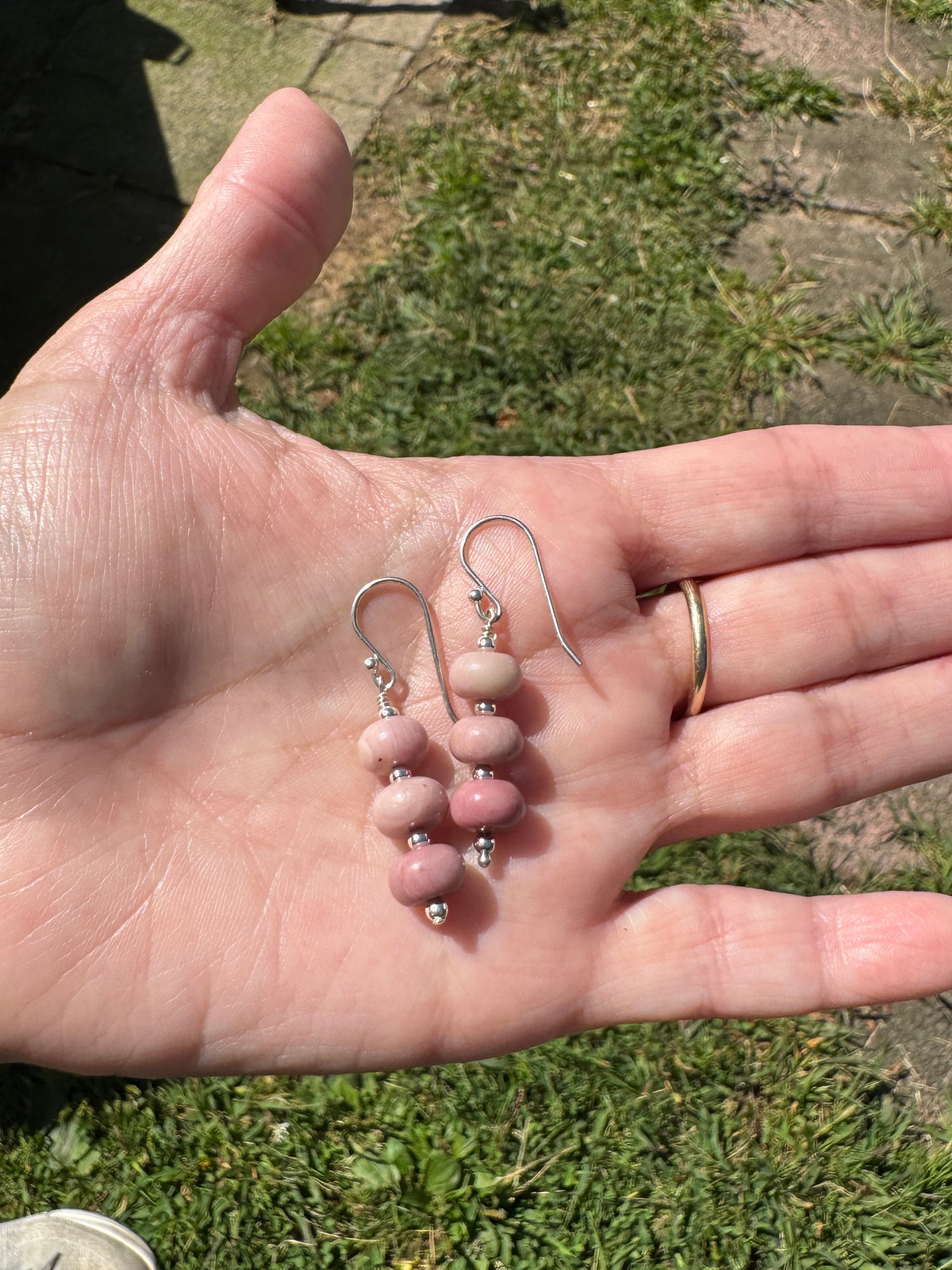 Wood Rhodonite and Sterling Silver Earrings