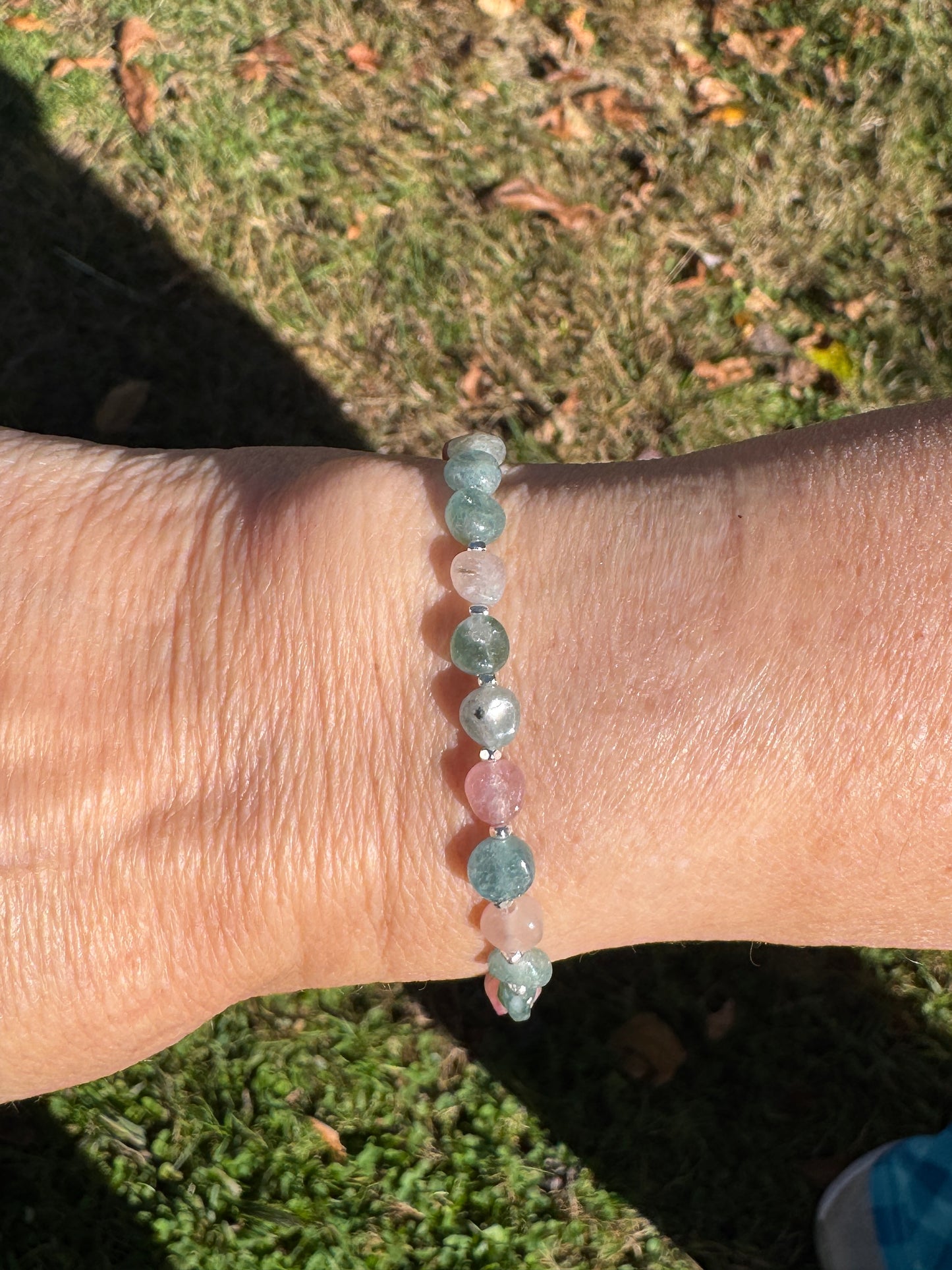 Paraiba Blue & Pink Tourmaline Bracelet on wrist