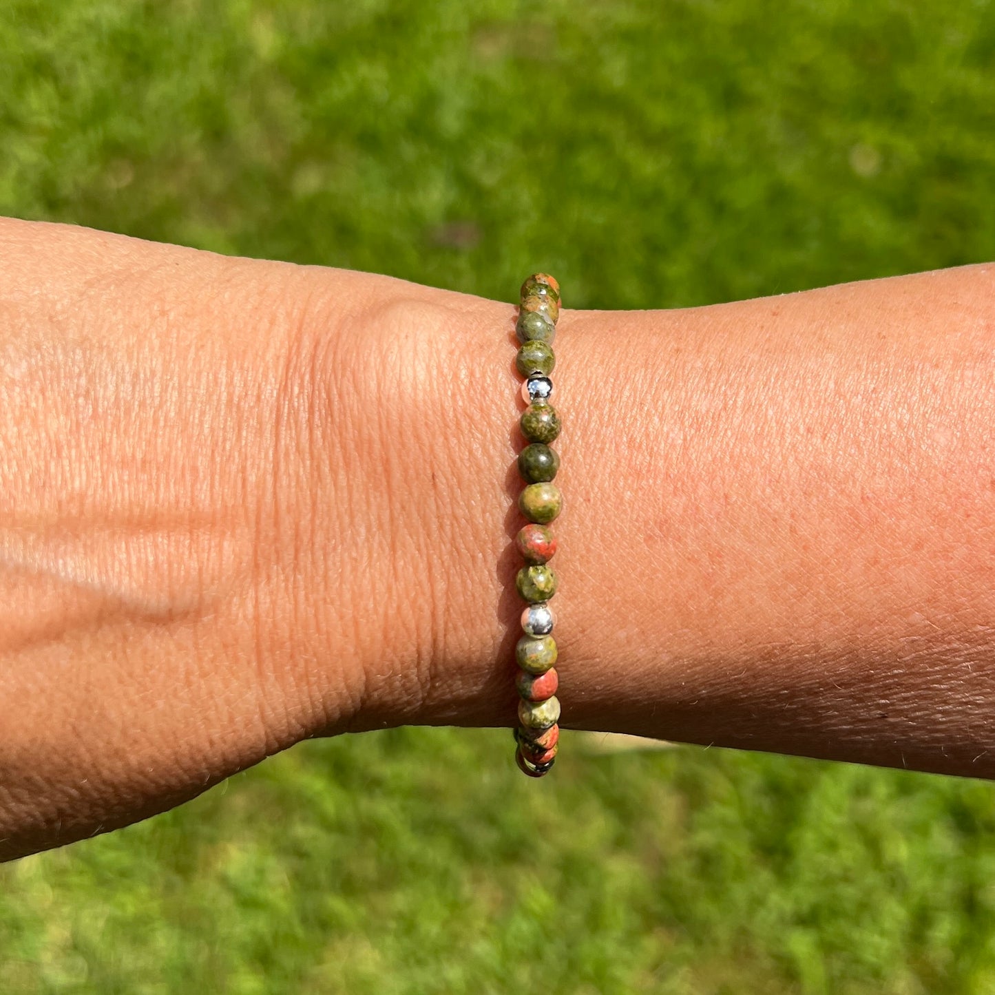 Women's Unakite Beaded Stretch Bracelet