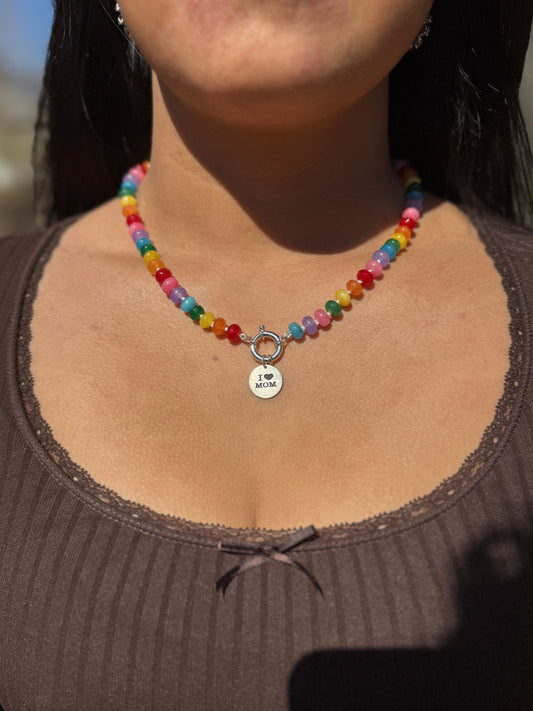 Confetti Rainbow Hand Knotted Necklace with Silver