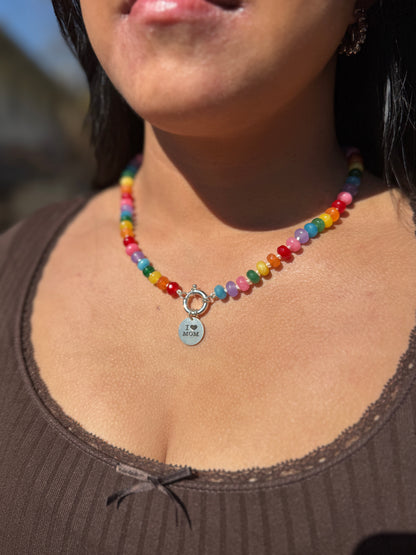Confetti Rainbow Hand Knotted Necklace with Silver