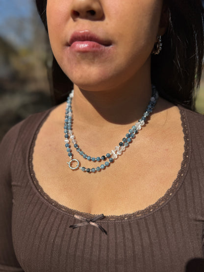 Santa Maria Aquamarine and Selenite Hand Knotted Necklace