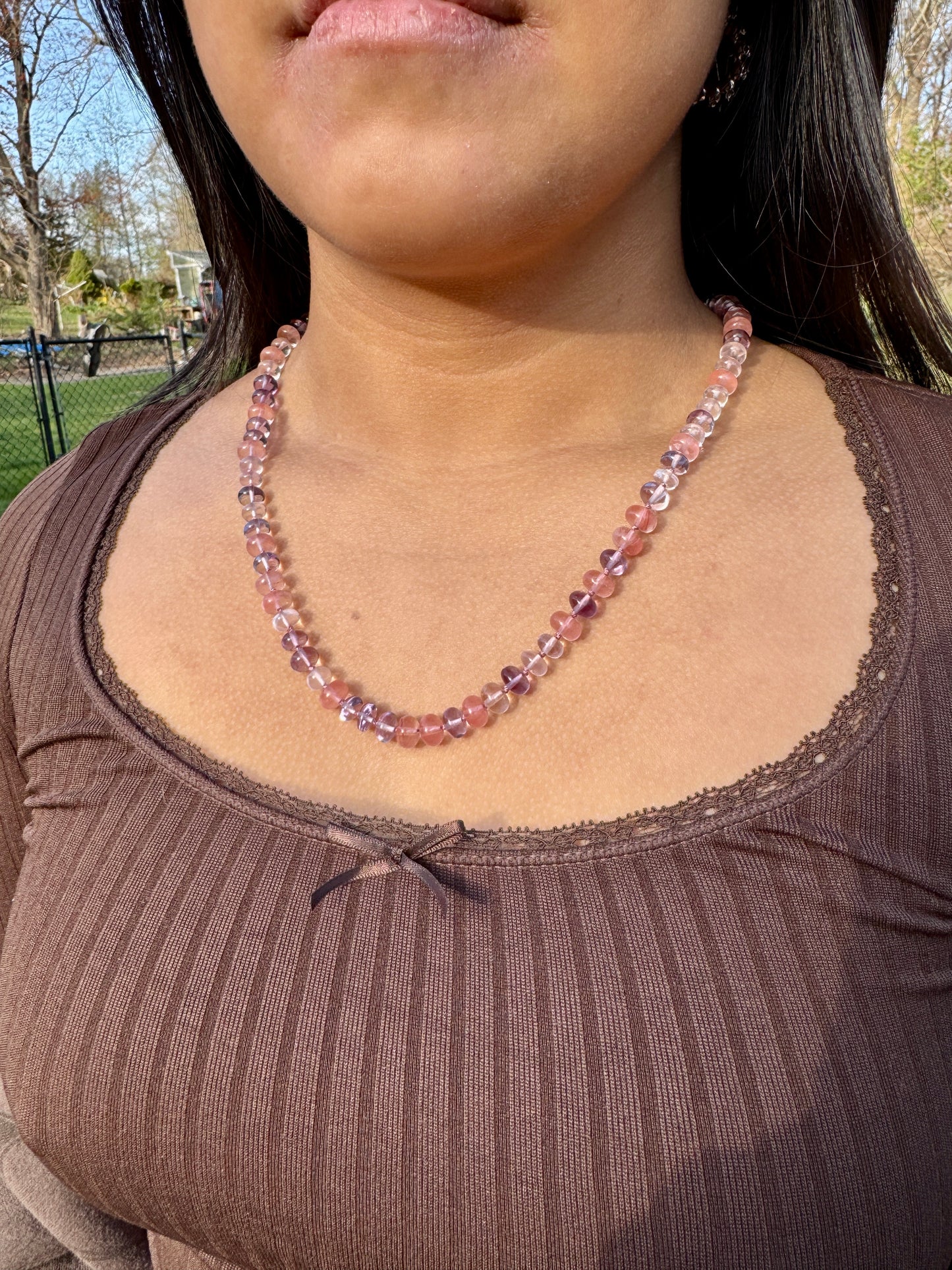 Pink Amethyst and Rose Quartz Hand Knotted Necklace