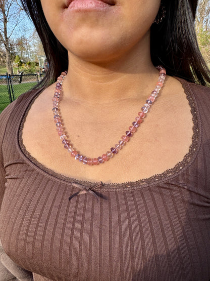 Pink Amethyst and Rose Quartz Hand Knotted Necklace