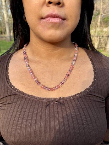 Pink Amethyst and Rose Quartz Hand Knotted Necklace