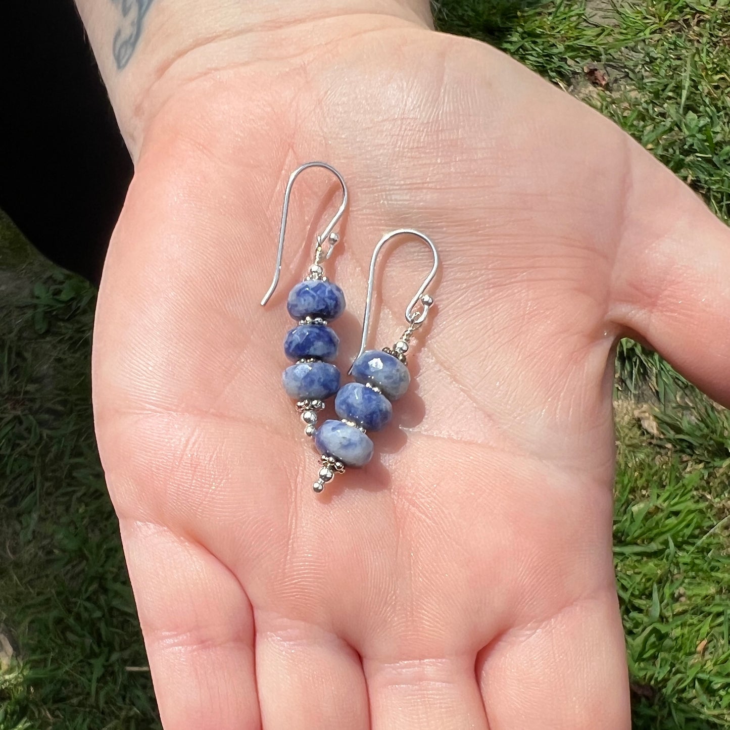 Blue Spot Jasper and Sterling Silver Earrings