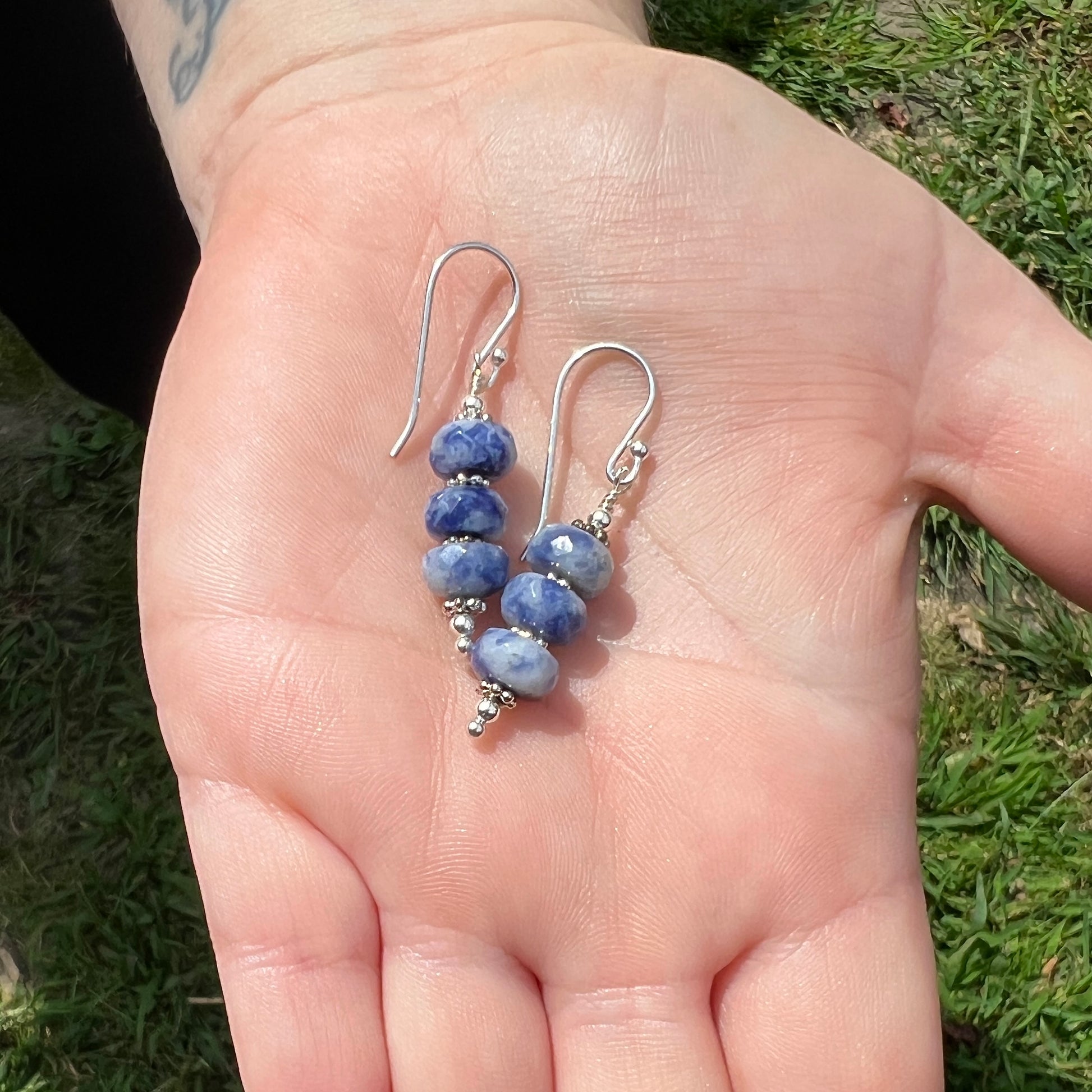 Blue Spot Jasper and Sterling Silver Earrings