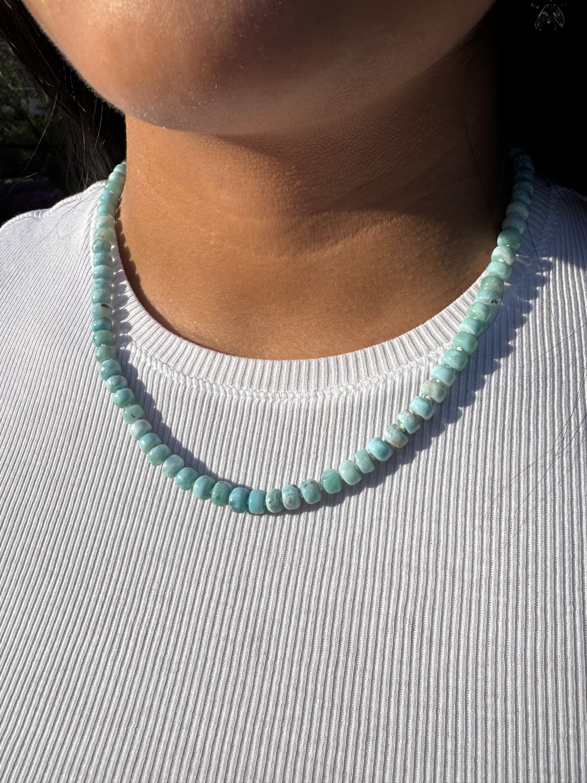 Hand Knotted Larimar Gemstone Necklace with Silver