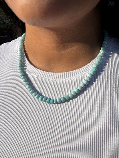 Hand Knotted Larimar Gemstone Necklace with Silver