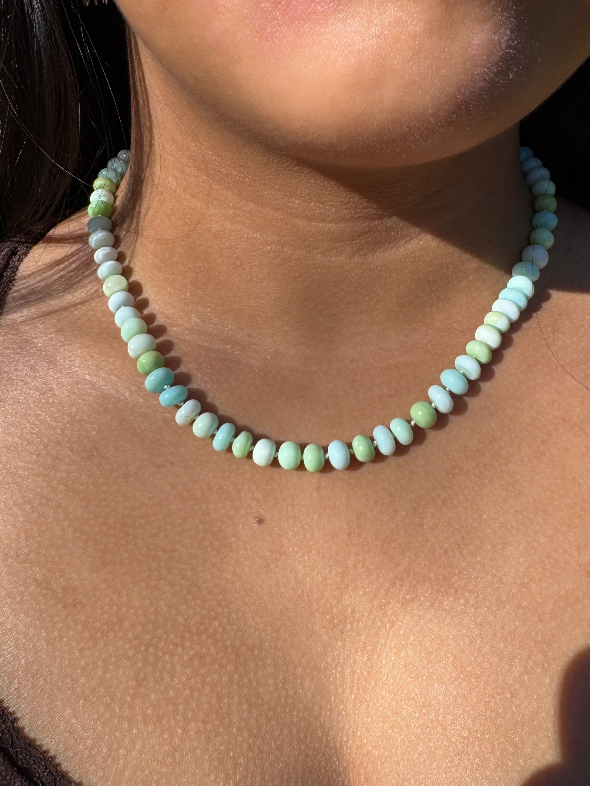 Blue and Green Opal Hand Knotted Necklace