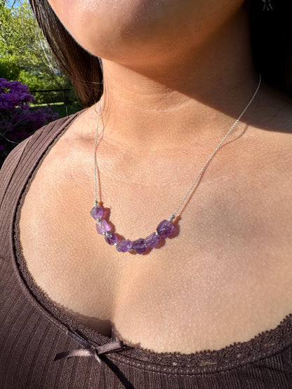 Raw Amethyst & Sterling Silver Necklace OOAK