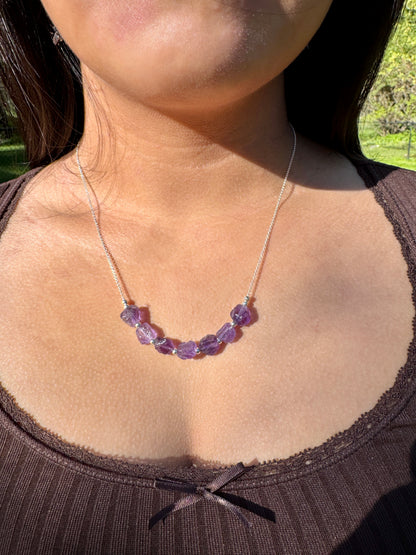 Raw Amethyst & Sterling Silver Necklace OOAK