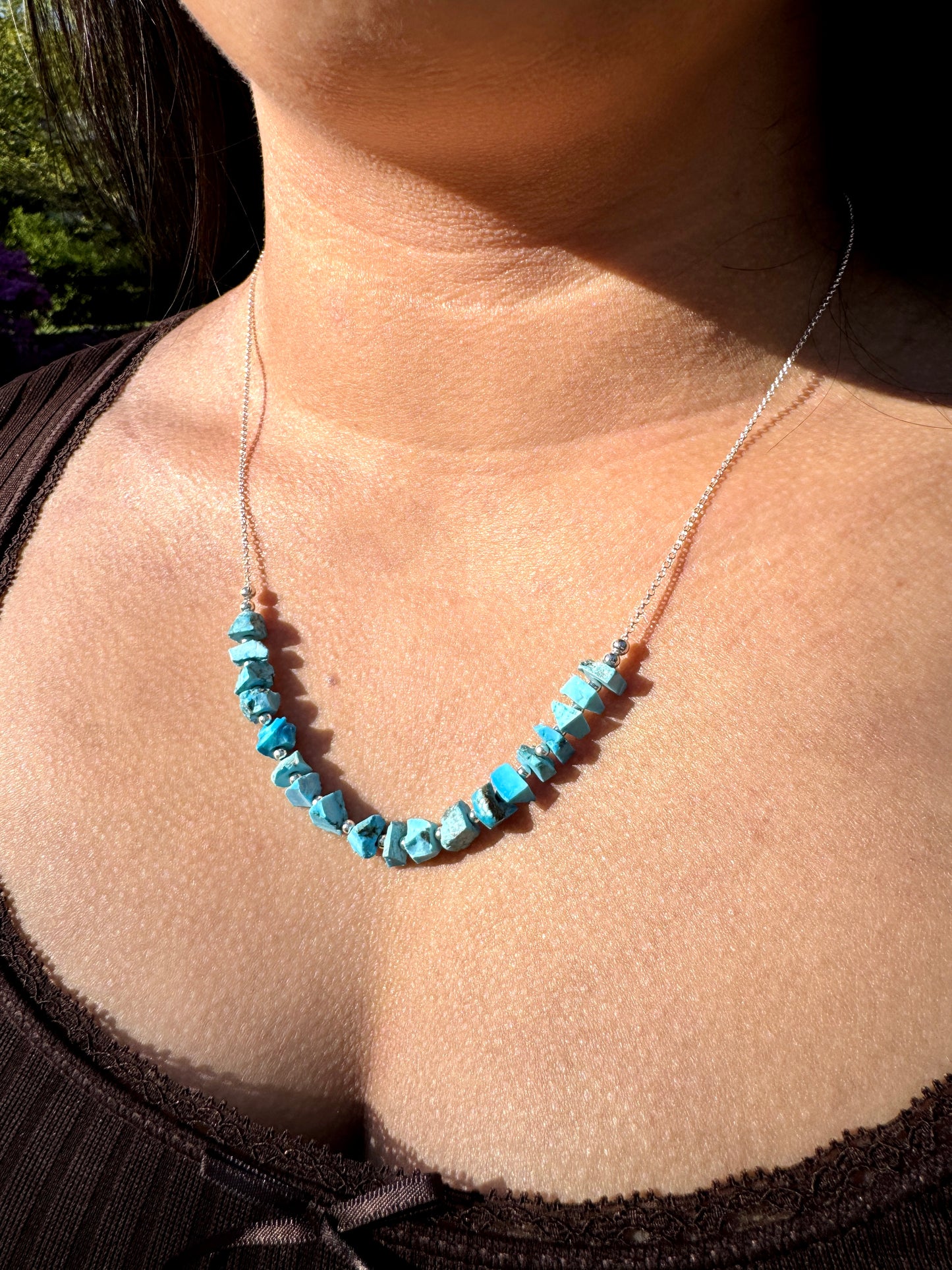 Raw Turquoise & Sterling Silver Necklace OOAK