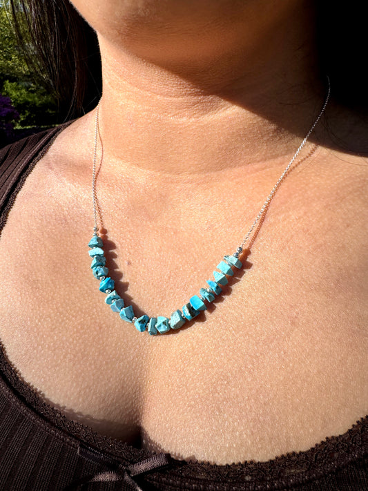 Raw Turquoise & Sterling Silver Necklace OOAK