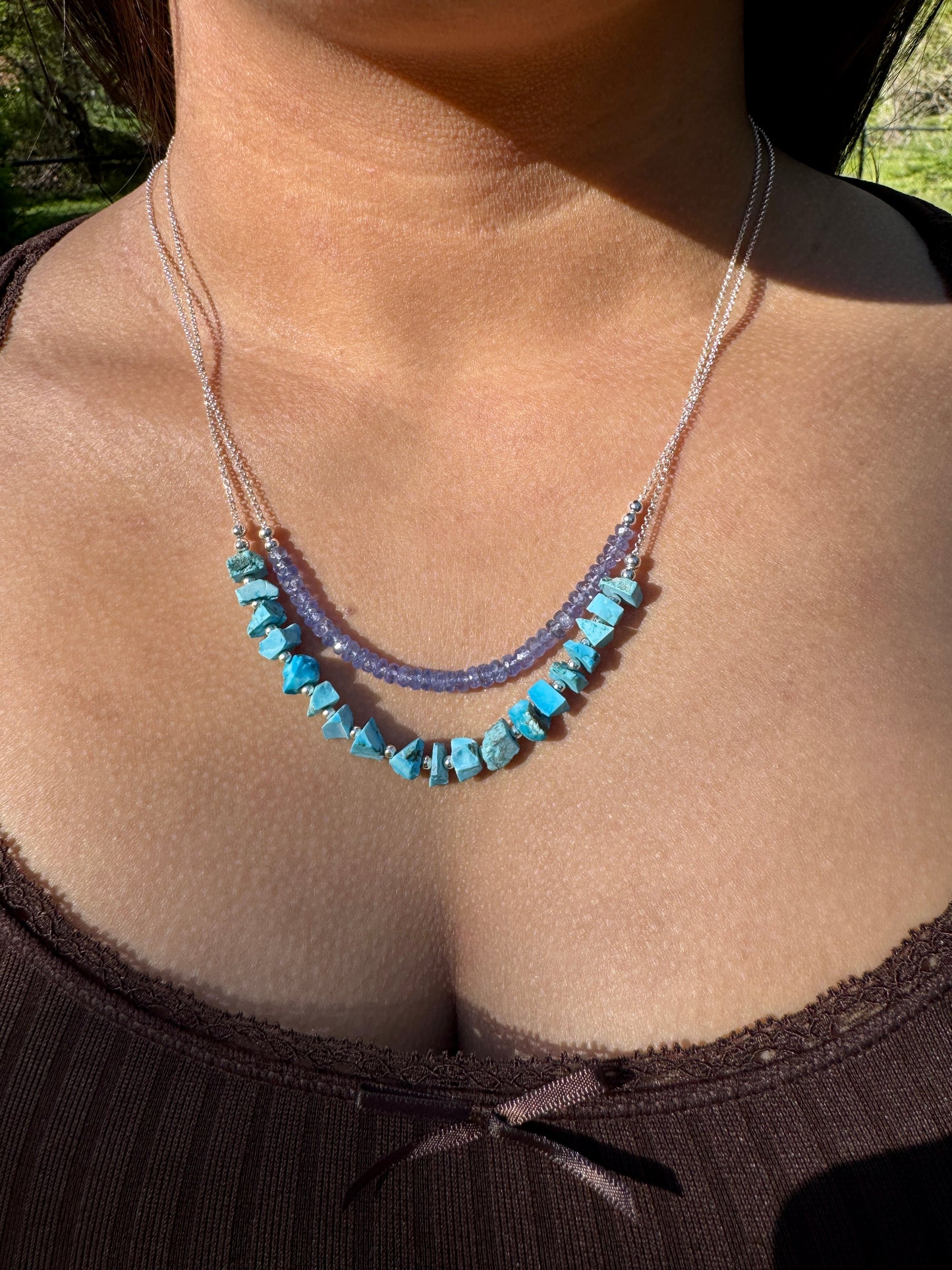 Raw Turquoise & Sterling Silver Necklace OOAK