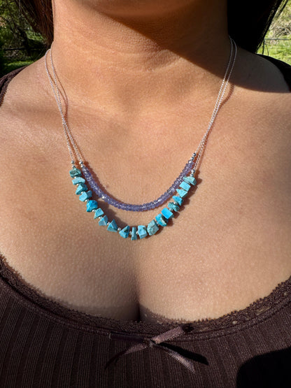 Raw Turquoise & Sterling Silver Necklace OOAK