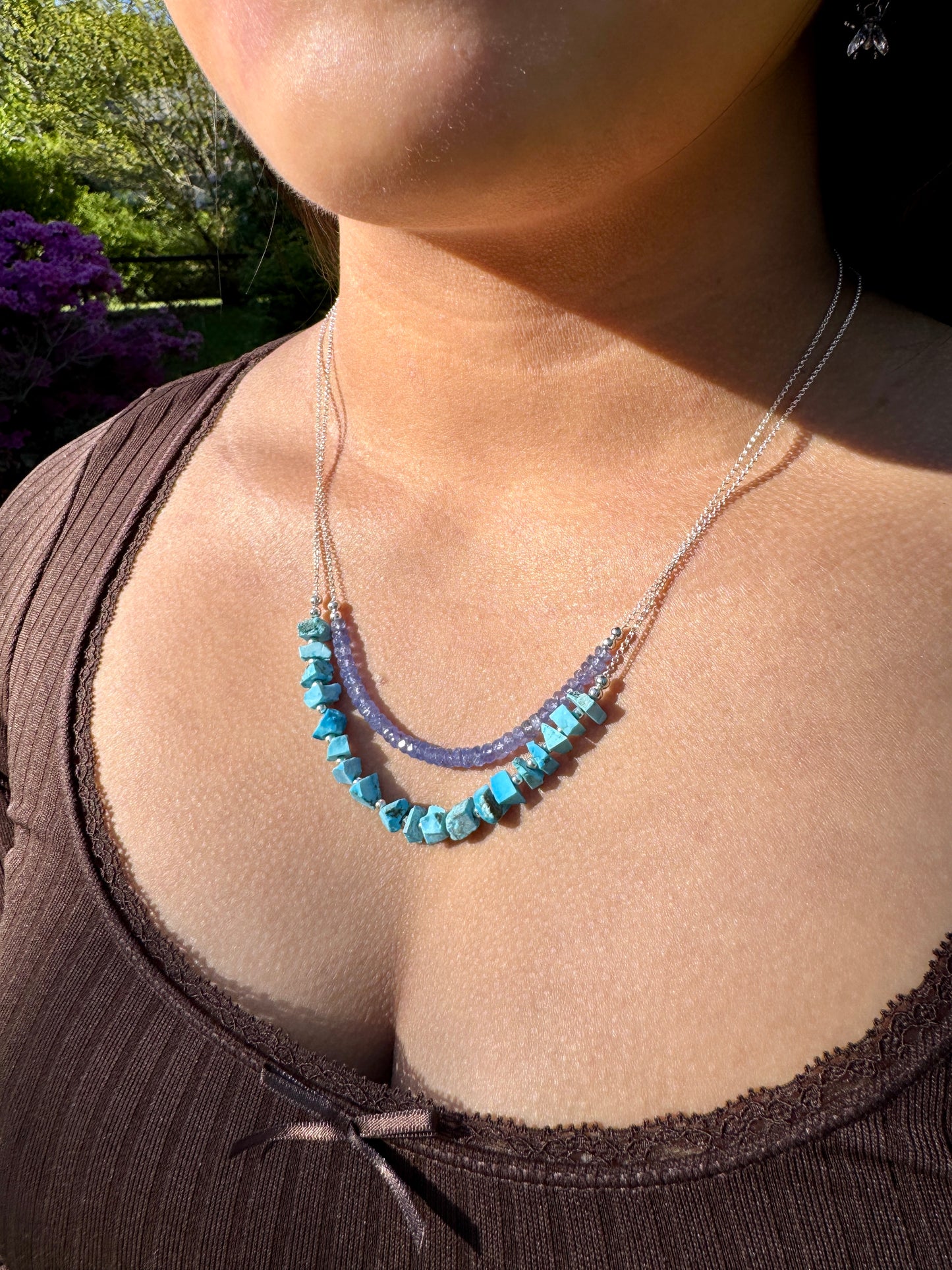 Raw Turquoise & Sterling Silver Necklace OOAK