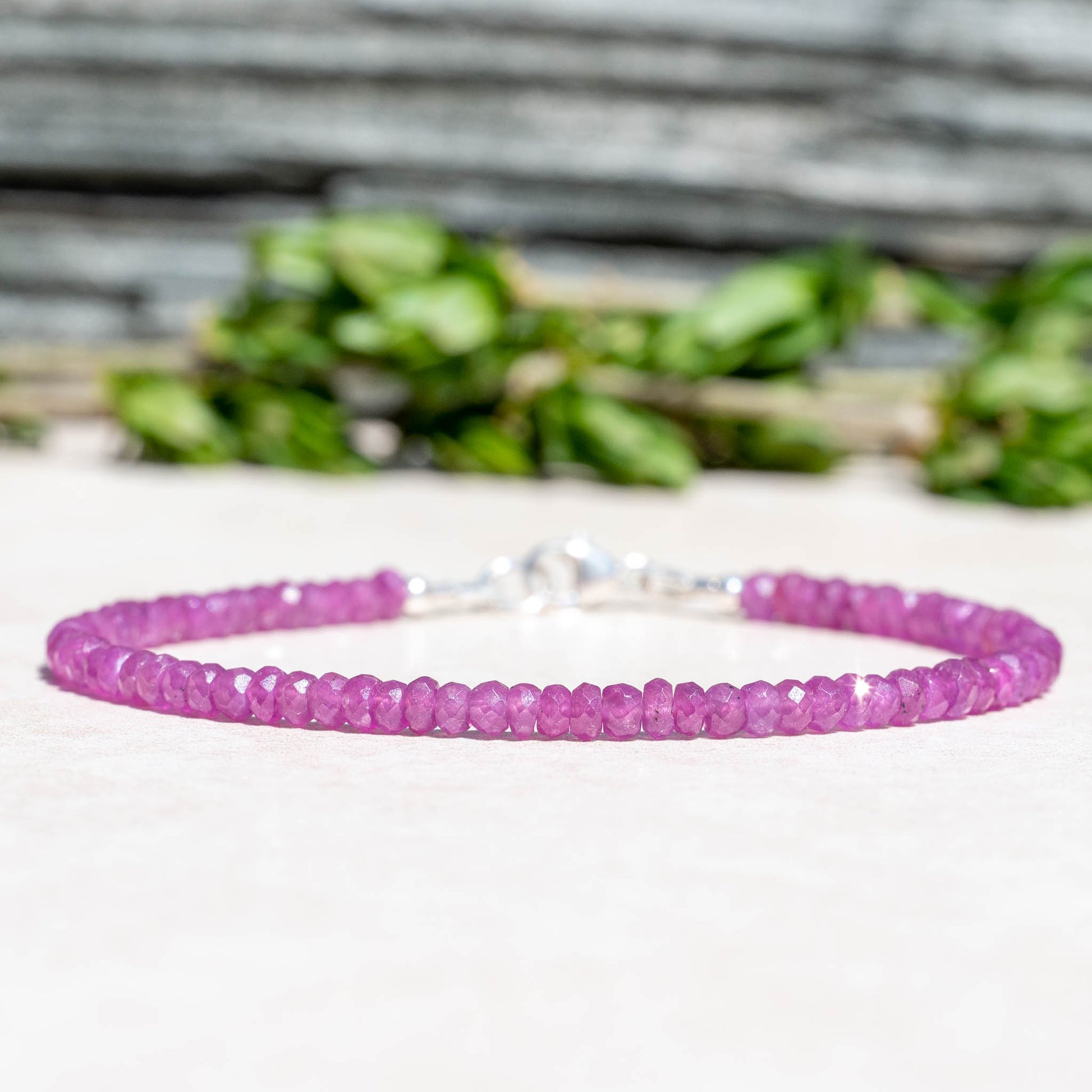 Natural Pink Ruby Gemstone Beaded Bracelet