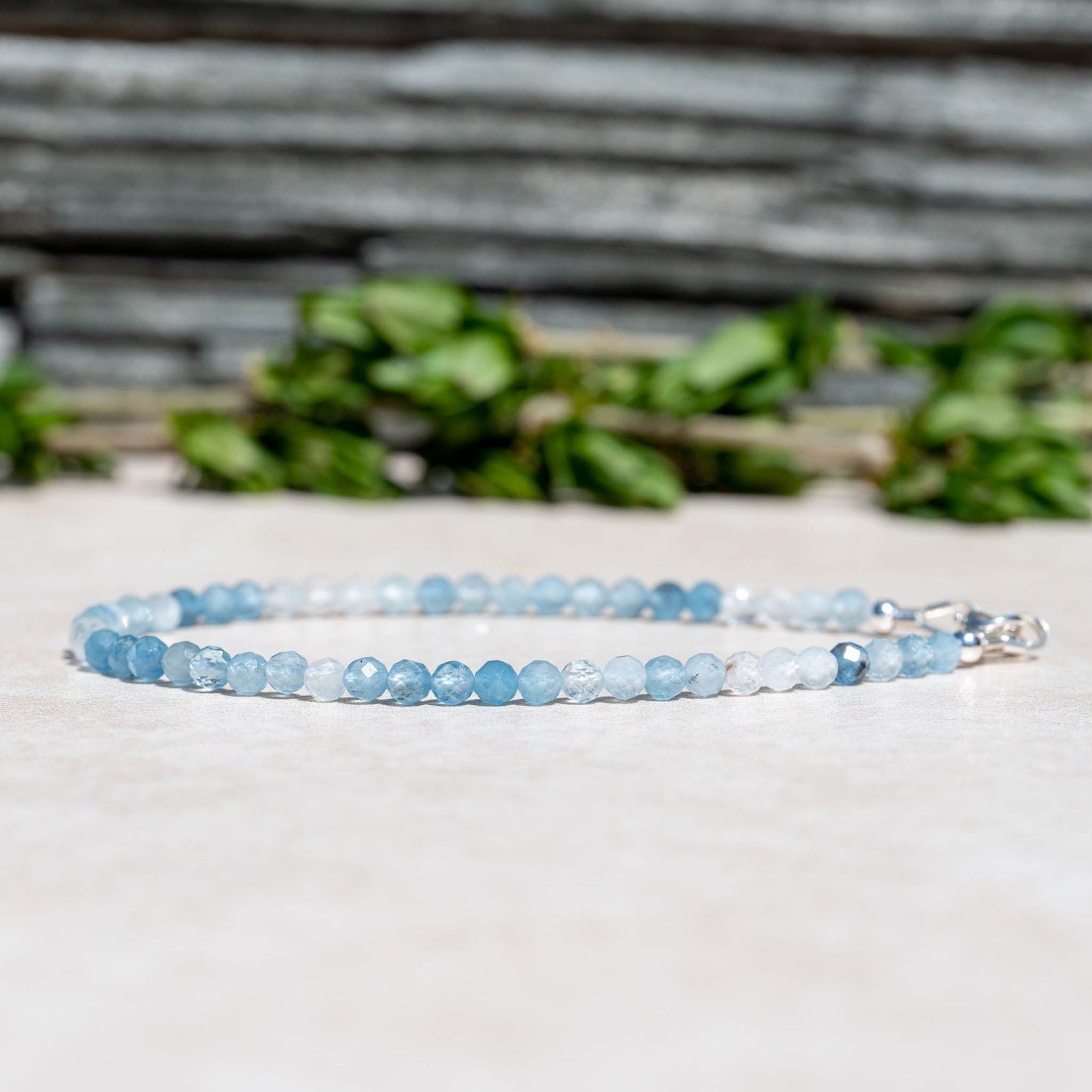 Natural Ombre Aquamarine Women's Gemstone Beaded Bracelet