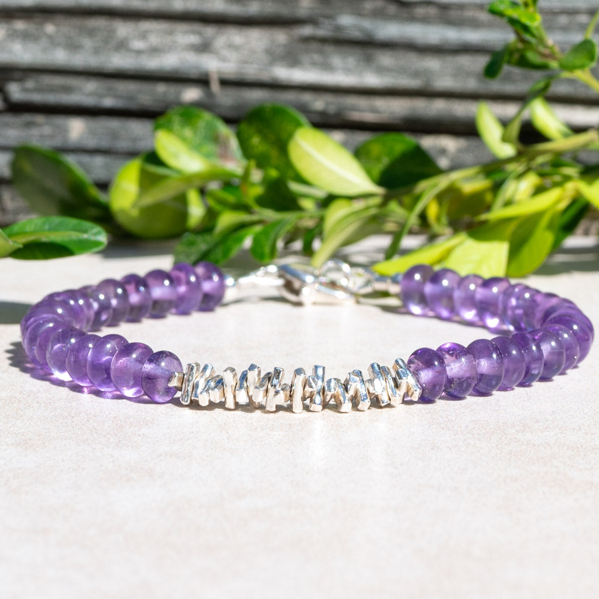 Natural Amethyst February Birthstone Bracelet with Silver