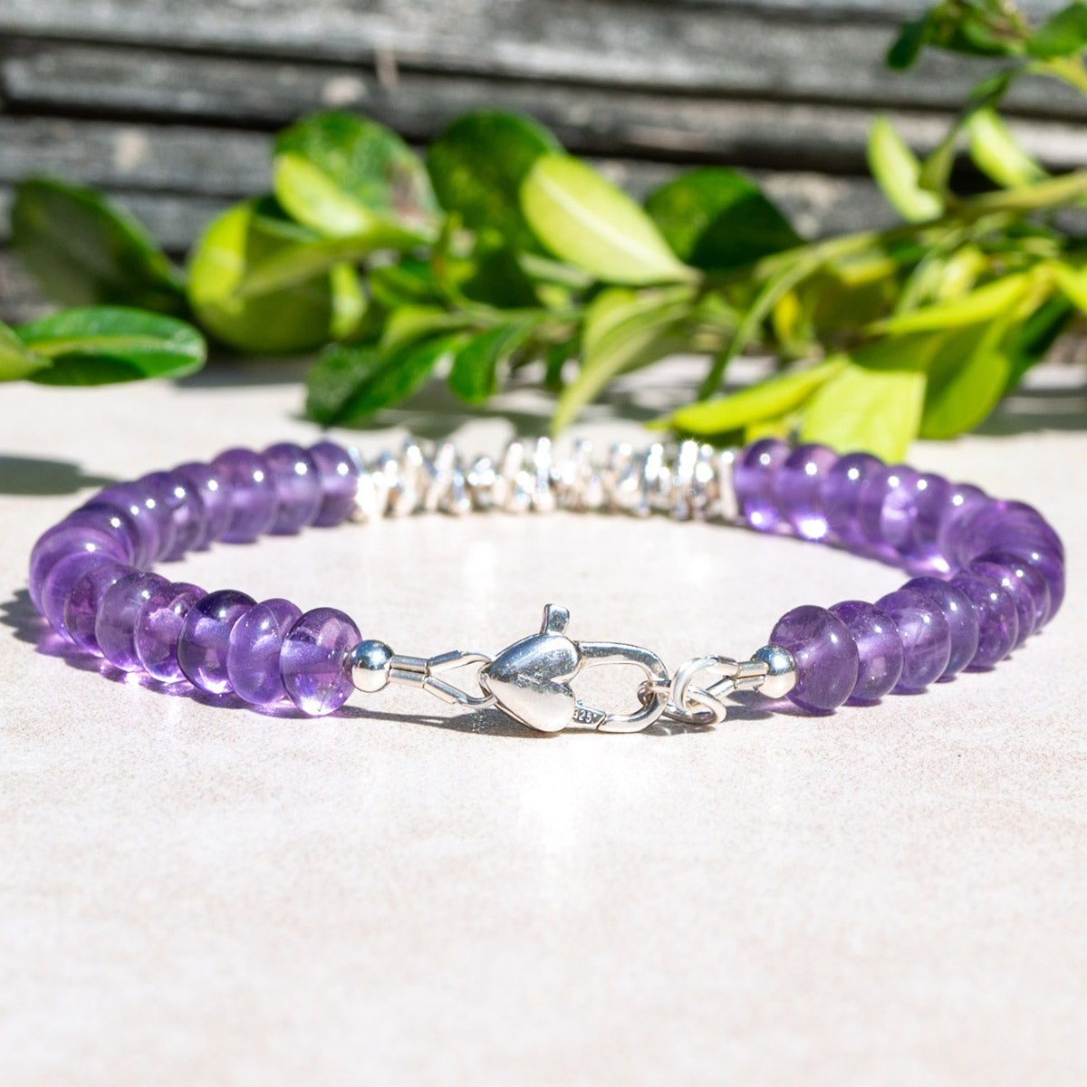 Natural Amethyst February Birthstone Bracelet with Silver