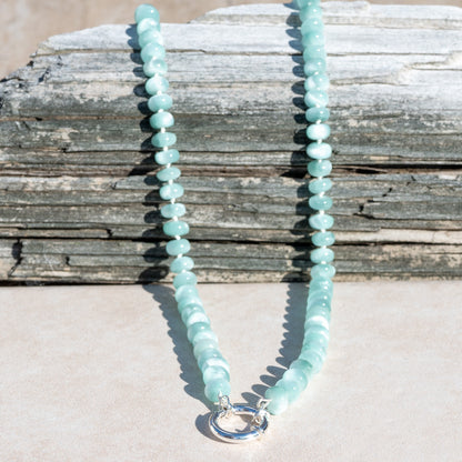 Hand Knotted Green Chatoyant Rondell Necklace | June Birthstone