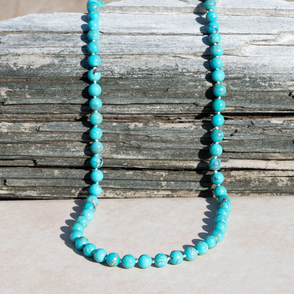 Hand Knotted Kingman Turquoise Necklace with Gold