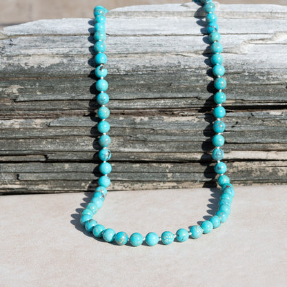 Hand Knotted Kingman Turquoise Necklace with Gold