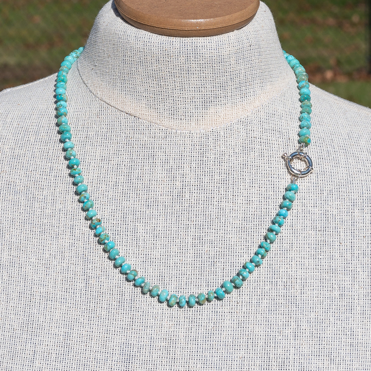 Kingman Turquoise Beaded Necklace on Silk