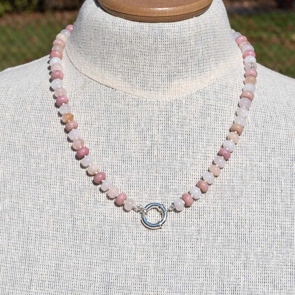 Natural Wood Rhodonite and Agate Hand Knotted Necklace