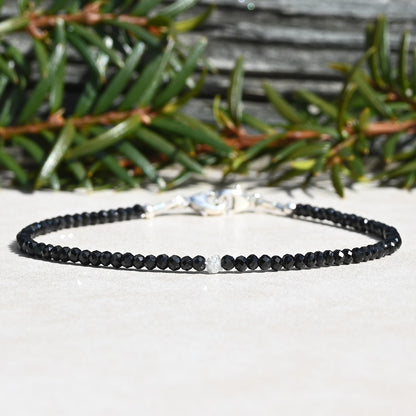 Raw Diamond Bracelet with Black Spinel Gemstones