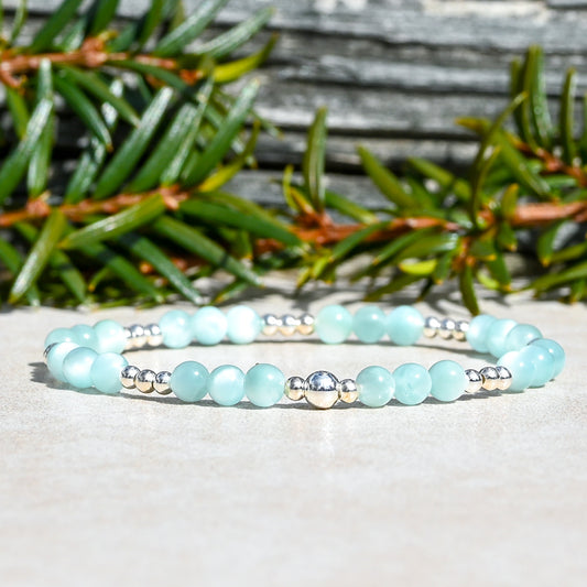 Chatoyant Green Moonstone Beaded Stretch Bracelet