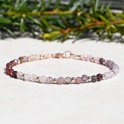 Natural Multi Spinel and Rose Gold Women's Gemstone Beaded Bracelet