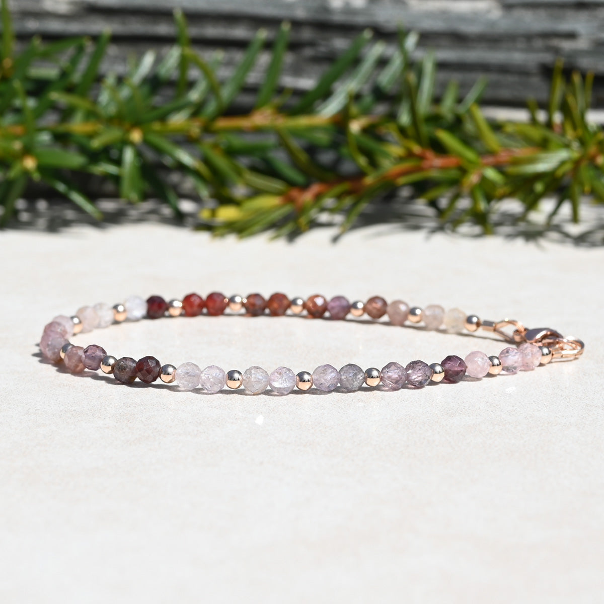 Natural Multi Spinel and Rose Gold Women's Gemstone Beaded Bracelet