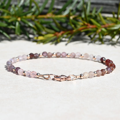 Natural Multi Spinel and Rose Gold Women's Gemstone Beaded Bracelet