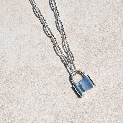 Sterling Silver Paperclip Chain & Padlock Necklace, Symbolizes  Love & Commitment