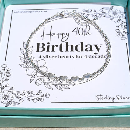 Milestone Birthday or Anniversary Sterling Silver Bracelet | 1 Silver Heart for Each Decade