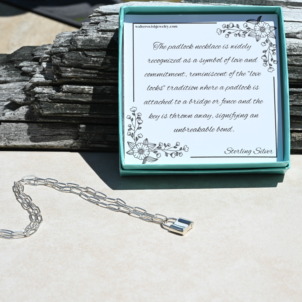 Sterling Silver Paperclip Chain &amp; Padlock Necklace, Symbolizes &nbsp;Love &amp; Commitment