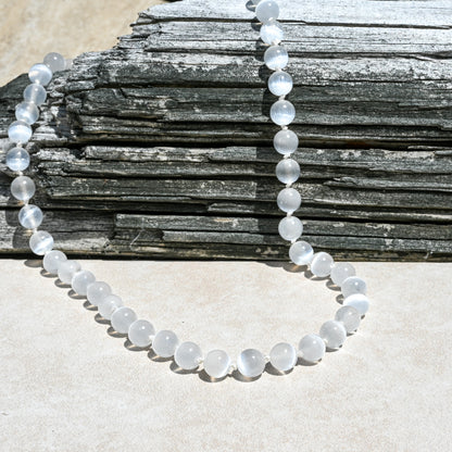 Hand Knotted Selenite Gemstone Necklace