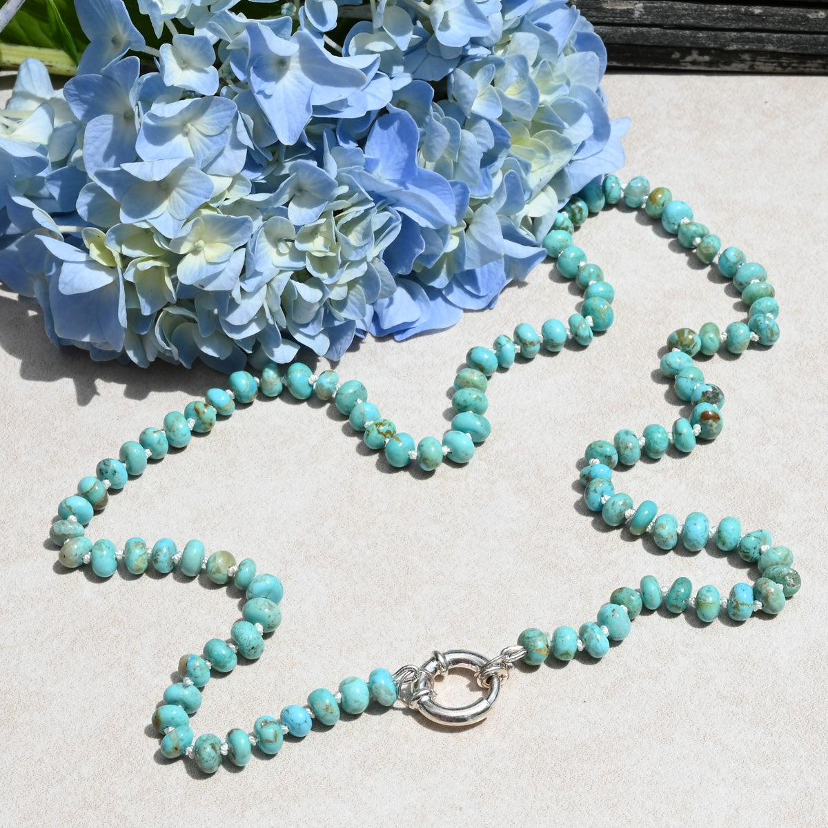 Kingman Turquoise Beaded Necklace on Silk