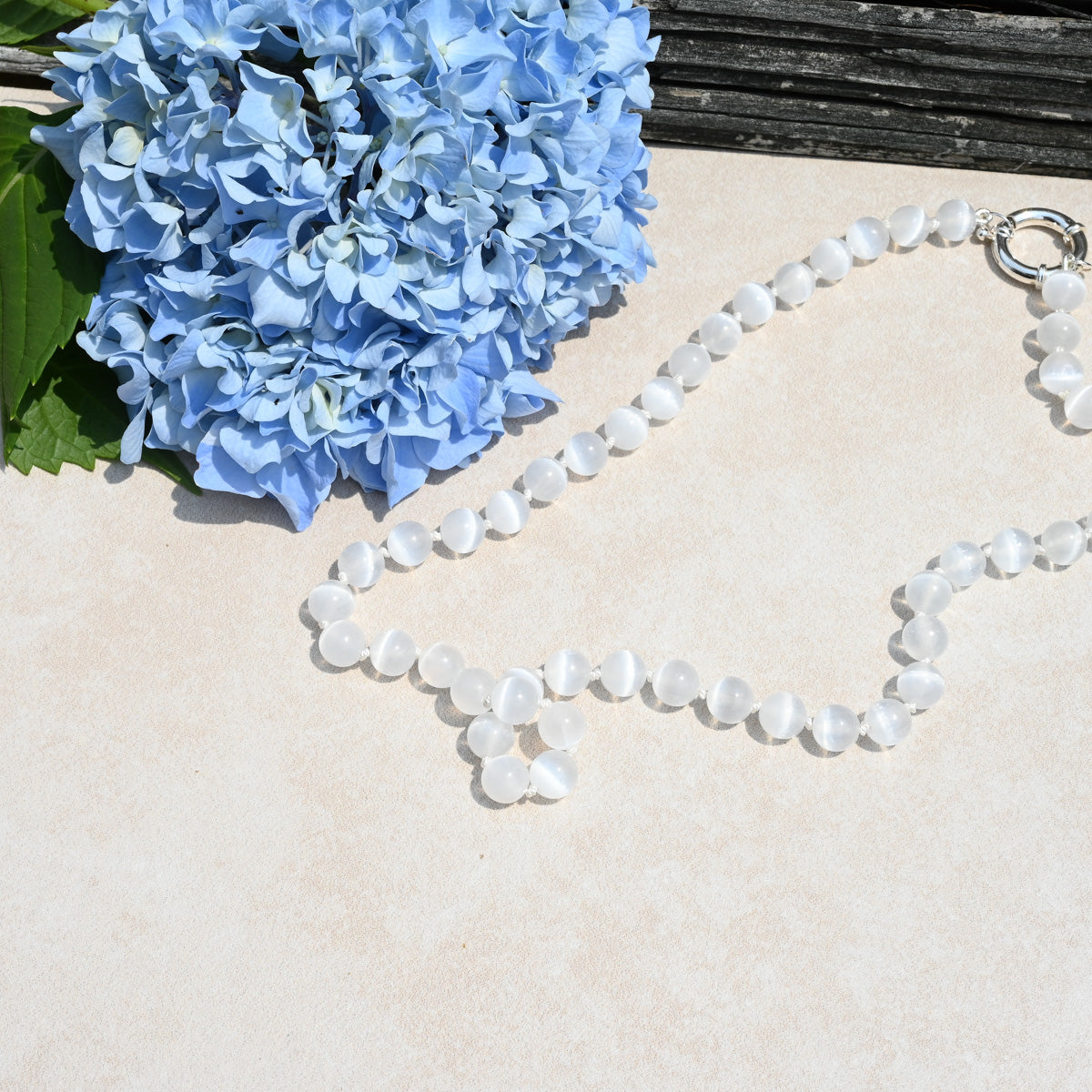 Hand Knotted Selenite Gemstone Necklace