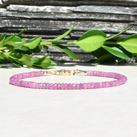 Pink Sapphire Beaded Bracelet | September Birthstone