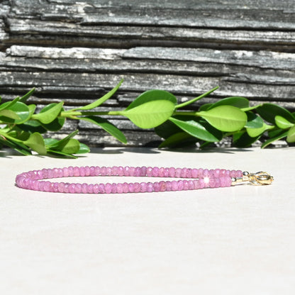 Pink Sapphire Beaded Bracelet | September Birthstone