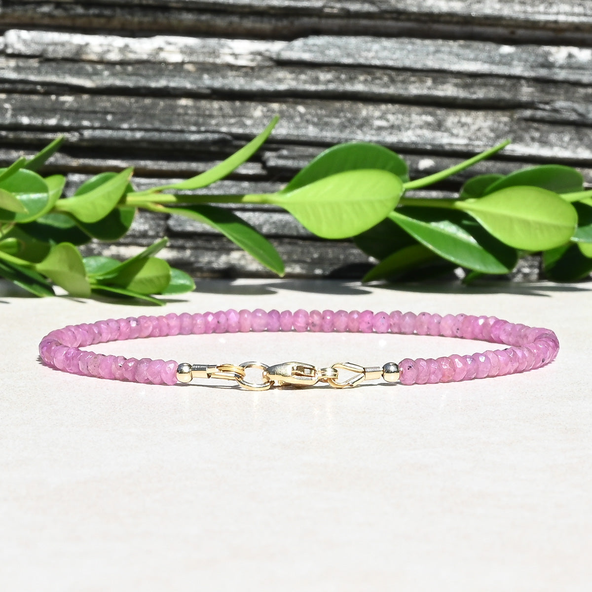 Pink Sapphire Beaded Bracelet | September Birthstone