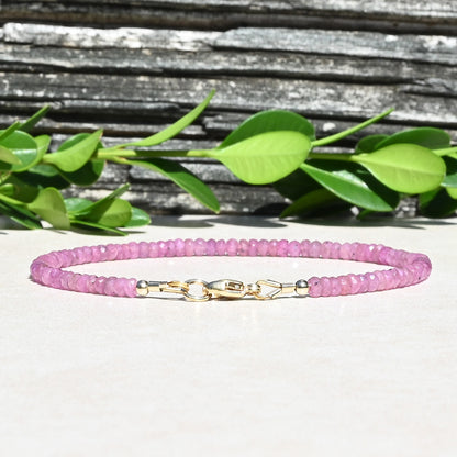 Pink Sapphire Beaded Bracelet | September Birthstone