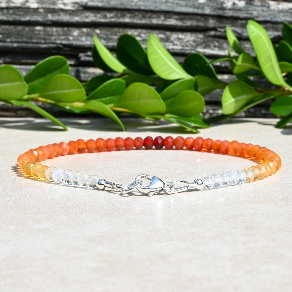 Mexican Fire Opal October Beaded Birthstone Bracelet