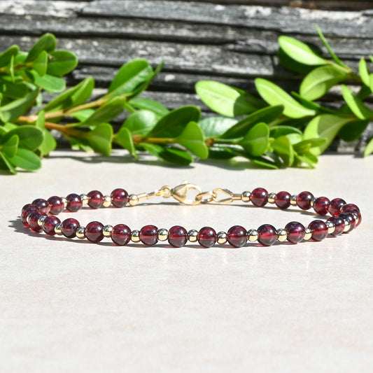 Garnet Gold Beaded Bracelet