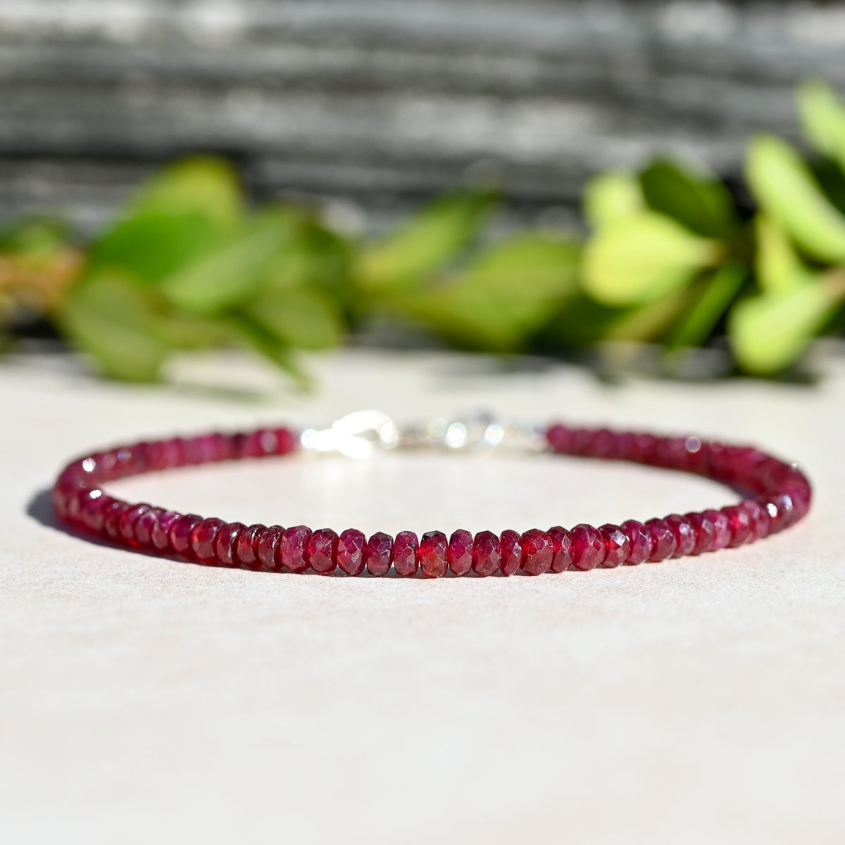 Sterling Silver Ruby Bracelet, Wire wrapped with 3mm Faceted Beads, Genuine Ruby Gemstone, top July Birthstone, Precious Gemstone Bracelet