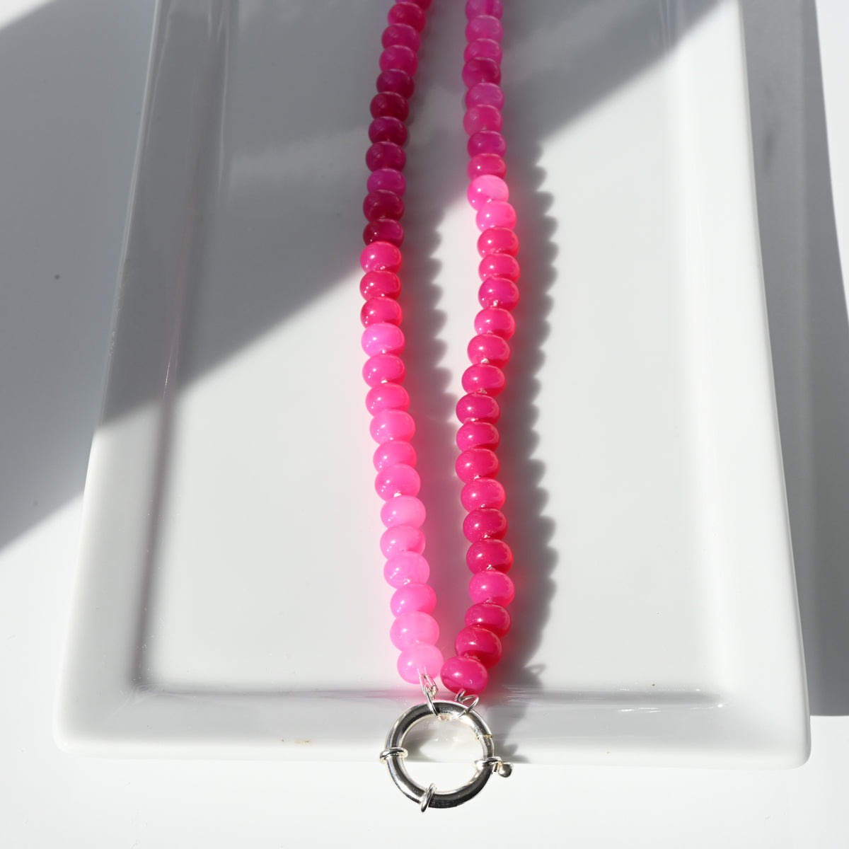 Shaded Pink Gemstone Hand Knotted Necklace & Sterling Silver