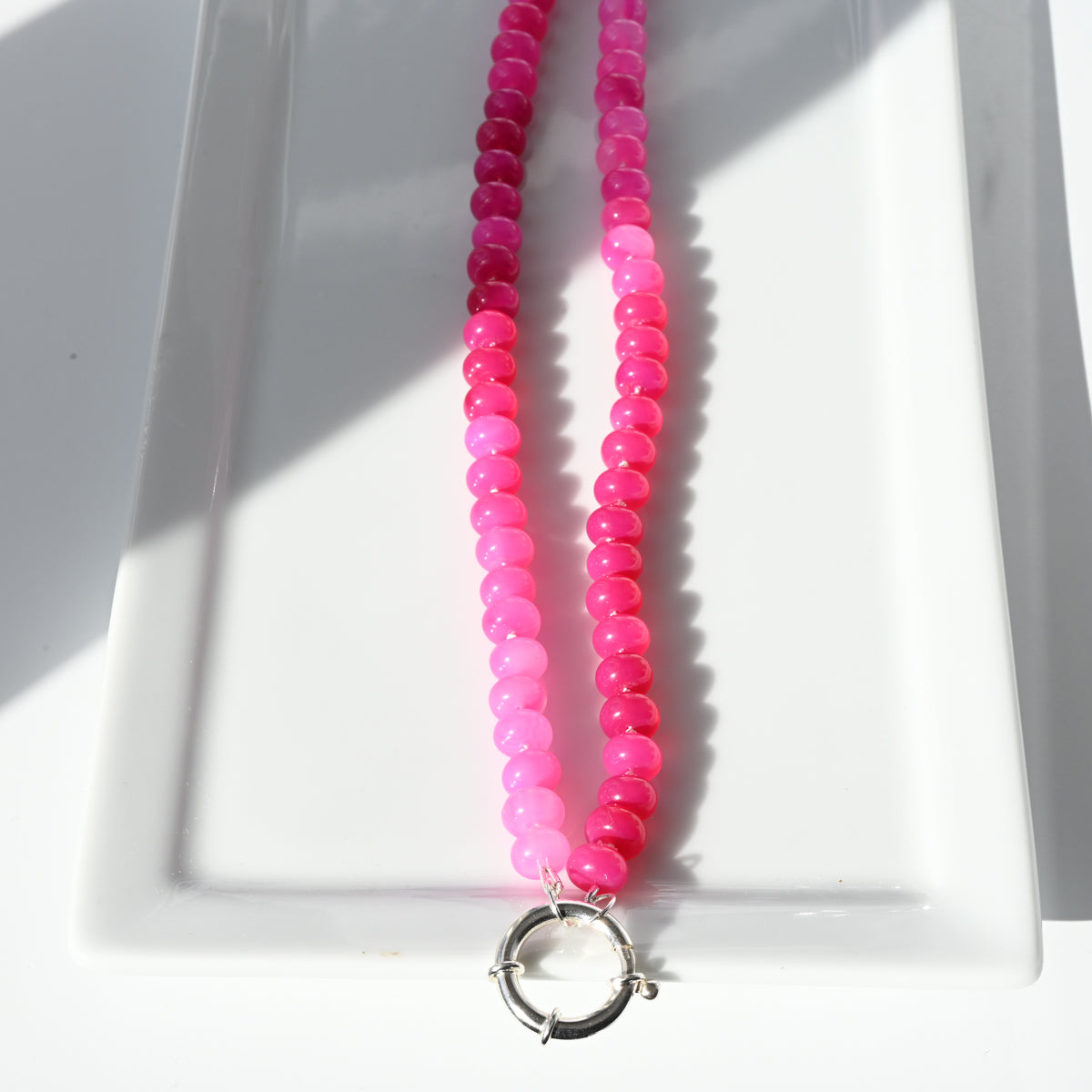 Shaded Pink Gemstone Hand Knotted Necklace & Sterling Silver